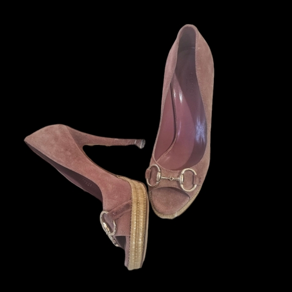 GUCCI Pink Champagne / Rose Peep Toe Heels - Picture 7 of 15